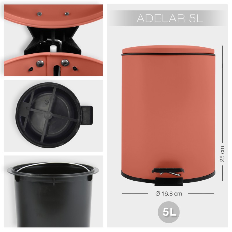Poubelle à  pédale ADELAR 5L acier Terracotta mat Spirella