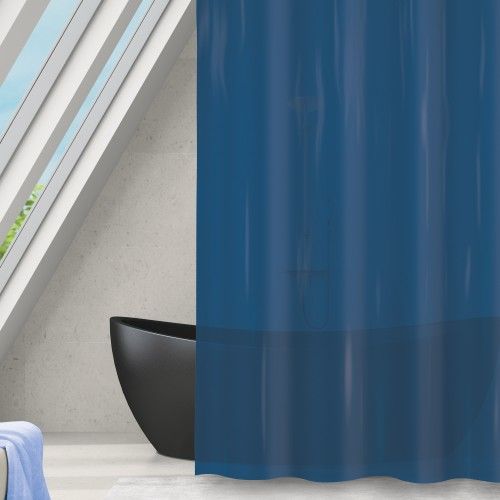 MSV Rideau de douche Polyester ROMANA 180x180cm Bleu foncé transparent