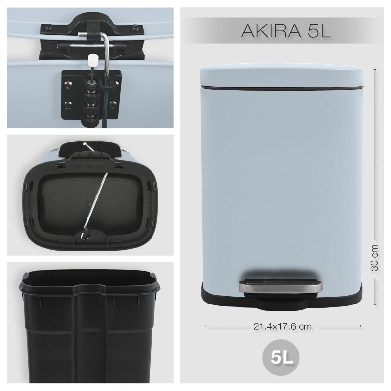 Papelera con Pedal de Acero 5L Azul claro AKIRA Mate Spirella