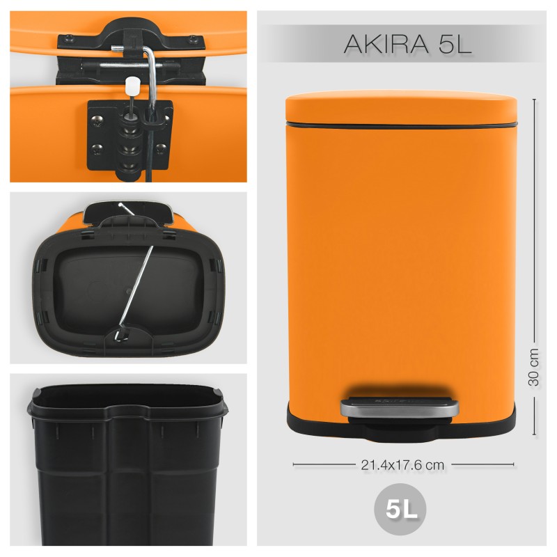 Poubelle à  pédale Acier AKIRA 5L Orange mat Spirella