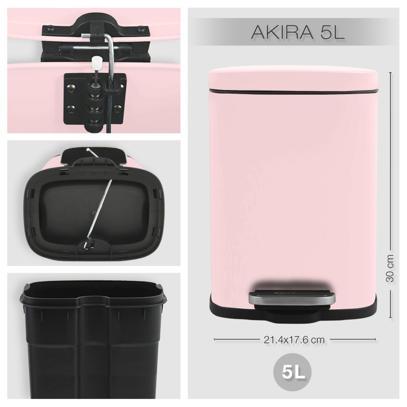 Papelera con pedal Acero AKIRA 5L Rosa mate Spirella