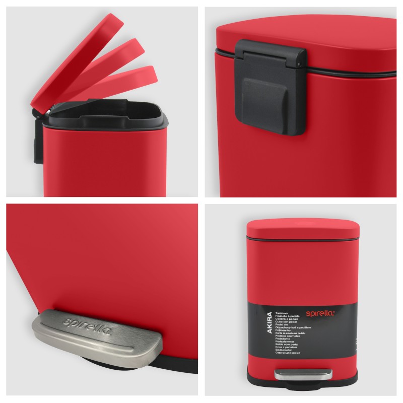 Poubelle à  pédale Acier AKIRA 5L Rouge mat Spirella