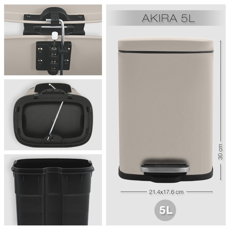 Papelera con pedal AKIRA 5L acero gris pardo mate Spirella
