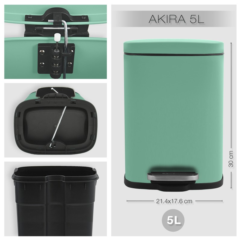 Papelera con pedal Acero AKIRA 5L Verde mate Spirella