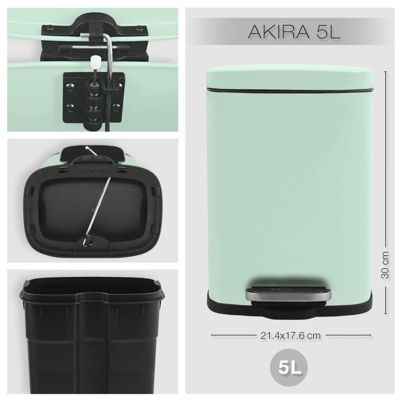 Poubelle à  pédale Acier AKIRA 5L Vert Glacé mat Spirella