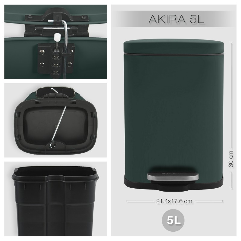 Poubelle à  pédale Acier AKIRA 5L Vert Foncé mat Spirella