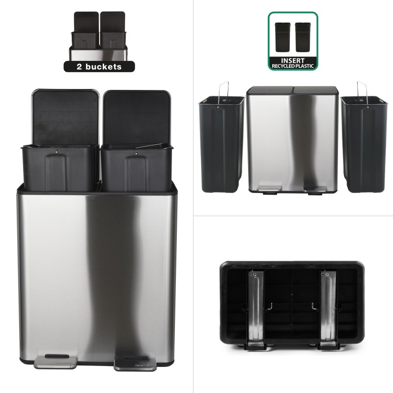 Selective Sorting Bin 40L ALIYA (2x20L) Brushed Steel Spirella