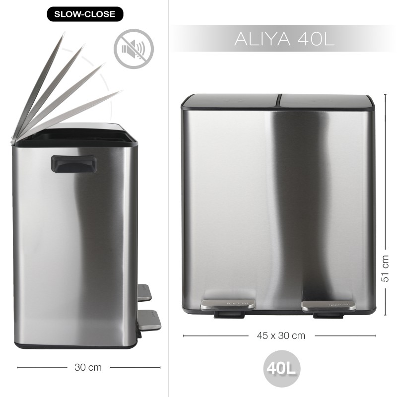 Selective Sorting Bin 40L ALIYA (2x20L) Brushed Steel Spirella