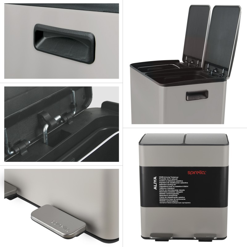 Selective Sorting Bin 40L ALIYA  (2x20L) Matt Taupe Steel Spirella