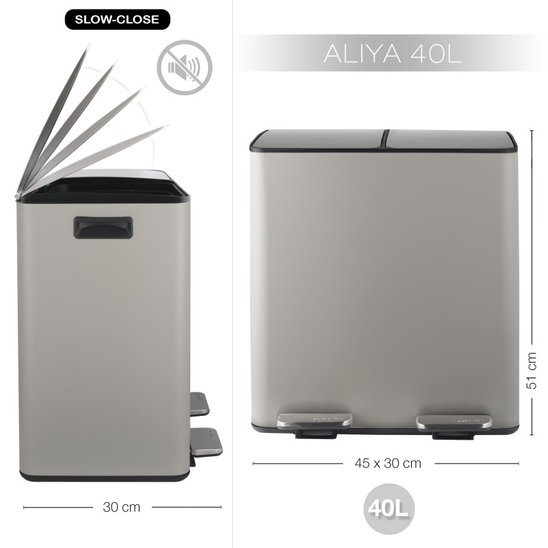 Spirella selektive sortierung mülleimer ALIYA 40L (2x20L) Stahl Matt Taupe