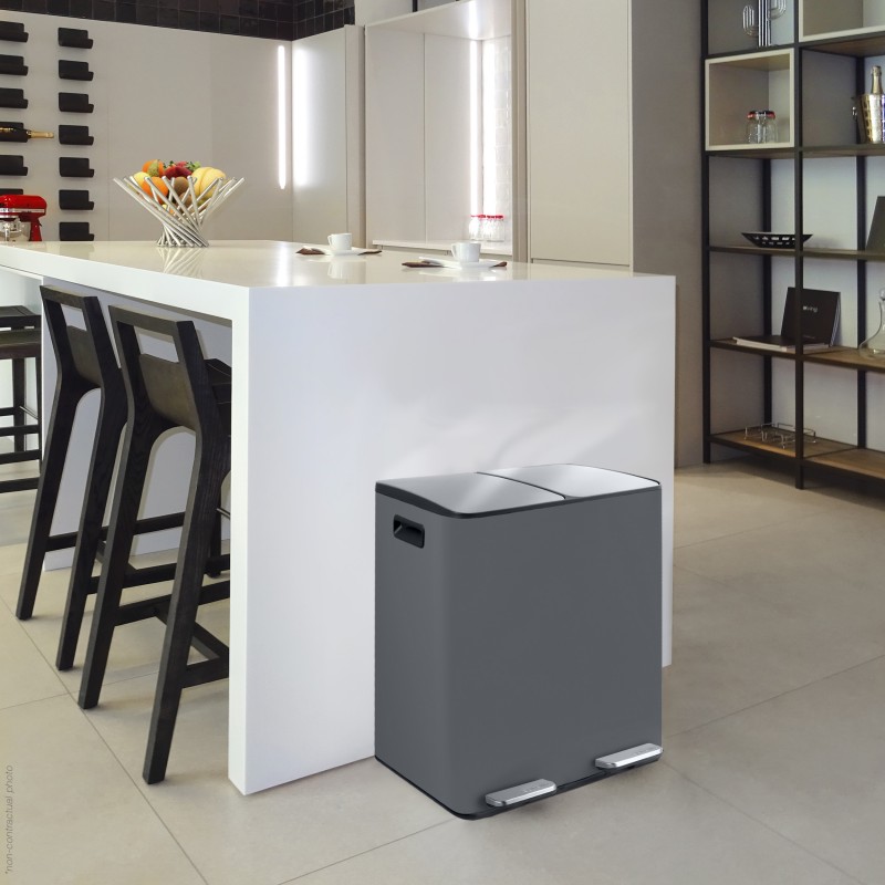 Contenedor de Clasificación Selectiva ALIYA 40L (2x20L) Acero Gris Mate Spirella