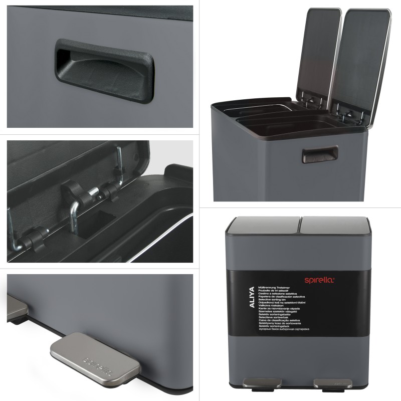 Contenedor de Clasificación Selectiva ALIYA 40L (2x20L) Acero Gris Mate Spirella
