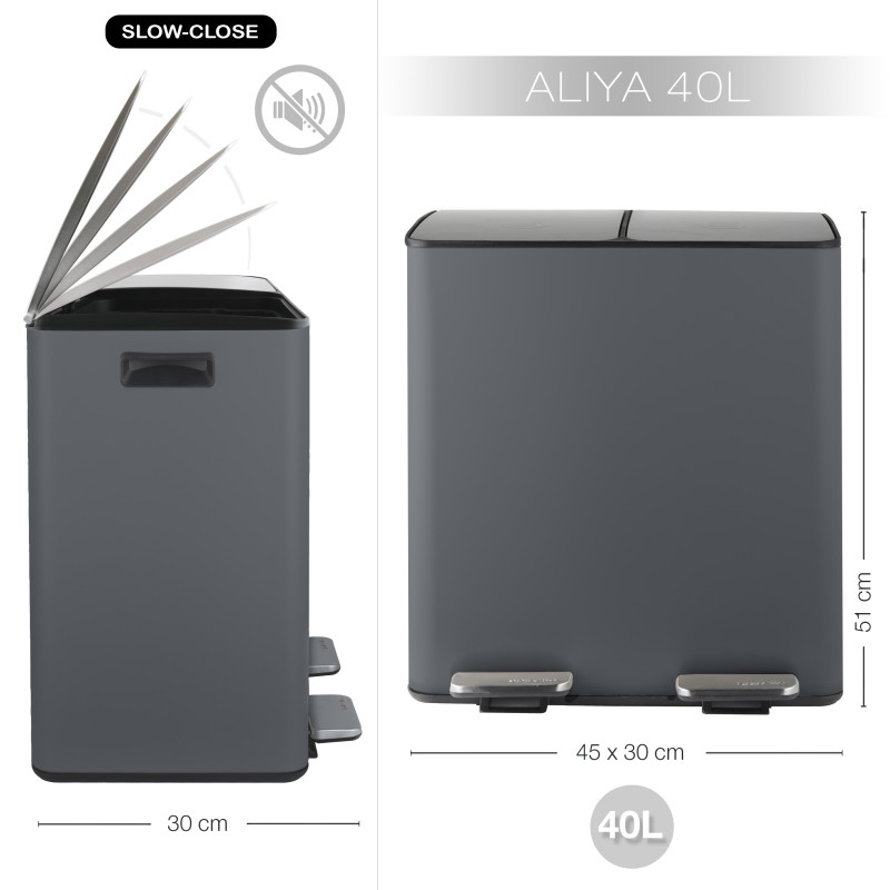 Contenedor de Clasificación Selectiva ALIYA 40L (2x20L) Acero Gris Mate Spirella