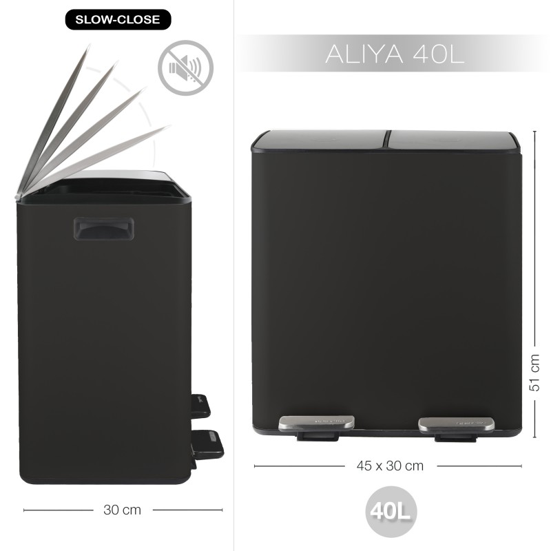 Contenedor de Clasificación Selectiva ALIYA 40L (2x20L) Acero Negro Mate Spirella