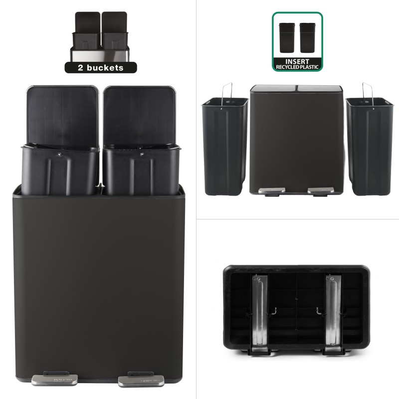 Contenedor de Clasificación Selectiva ALIYA 40L (2x20L) Acero Negro Mate Spirella