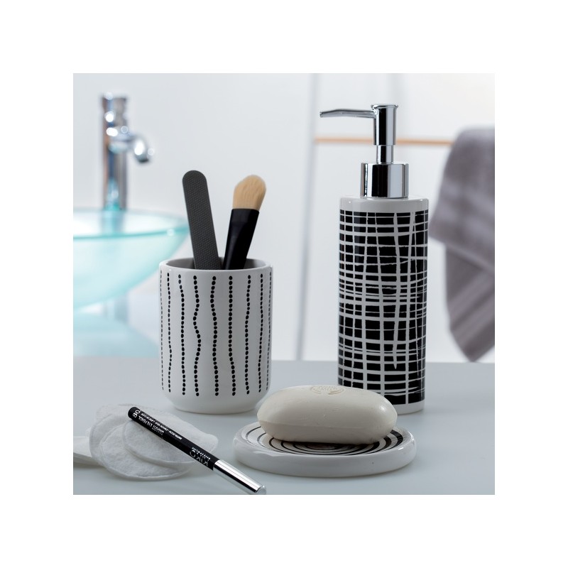 Distributeur de savon Céramique TRAIT Noir & Blanc Spirella