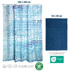 Cortina de ducha y alfombra a juego ACUARELA Azul MSV