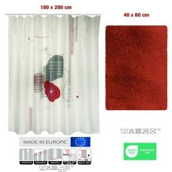 Lot d'un rideau de douche Teiva et d'un tapis Microfibre terracotta