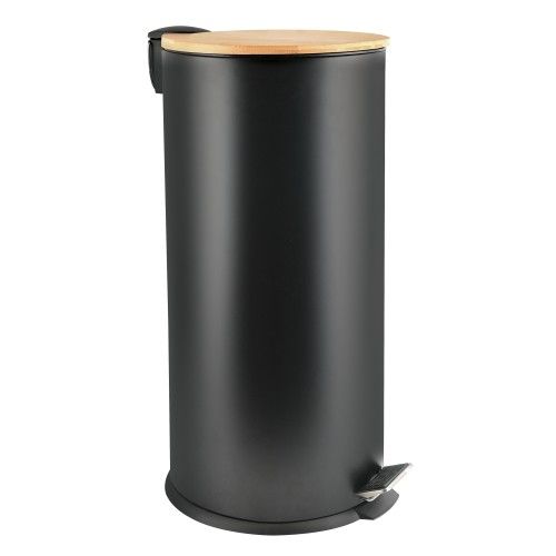 Papelera de Cocina con Pedal Acero y Bambú ADONIS 30L Negro Spirella