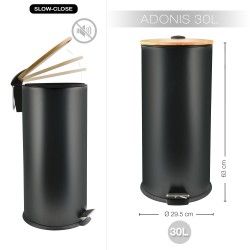Küchen-Pedalabfalleimer Stahl & Bambus ADONIS 30L Schwarz Spirella