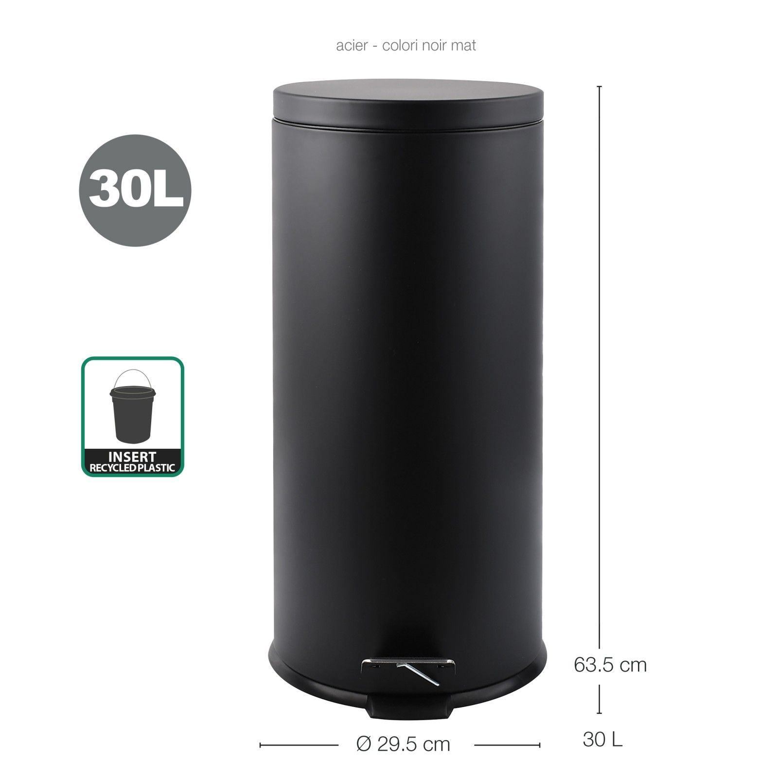kitchen pedal bin 30L Matt Black MSV
