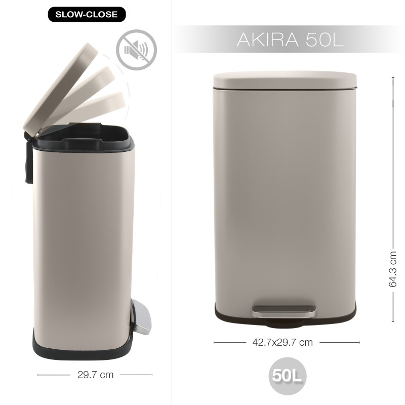 Spirella Poubelle à  pédale de cuisine grande capacité Acier AKIRA 50L Taupe Mat