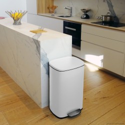 Papelera de cocina con pedal gran capacidad Acero AKIRA 50L Blanco mate Spirella