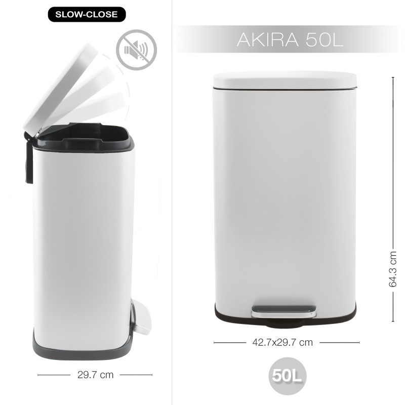 Poubelle à  pédale de cuisine grande capacité Acier AKIRA 50L Blanc mat Spirella