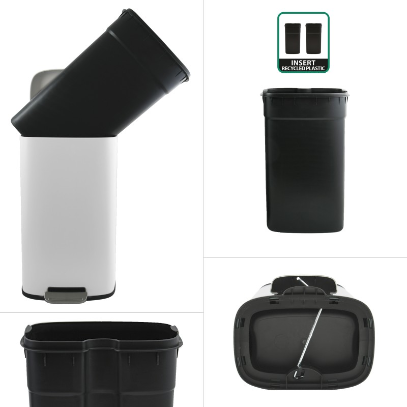 Poubelle à  pédale de cuisine grande capacité Acier AKIRA 50L Blanc mat Spirella