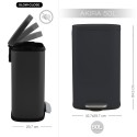 Papelera de cocina con pedal de gran capacidad Acero AKIRA 50L Negro mate Spirella