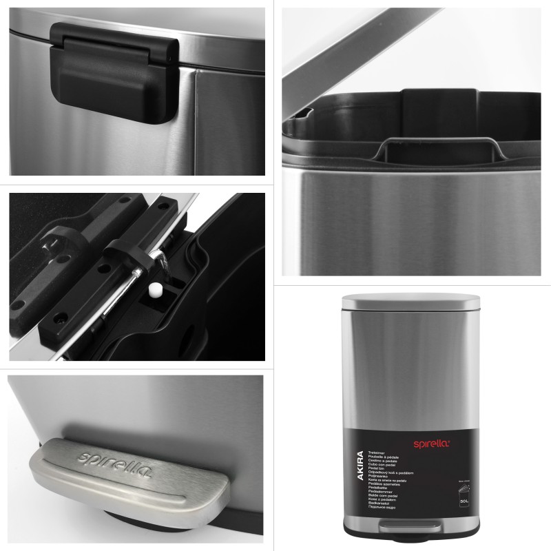 Poubelle à  pédale de cuisine grande capacité Inox AKIRA 50L Brossé Spirella