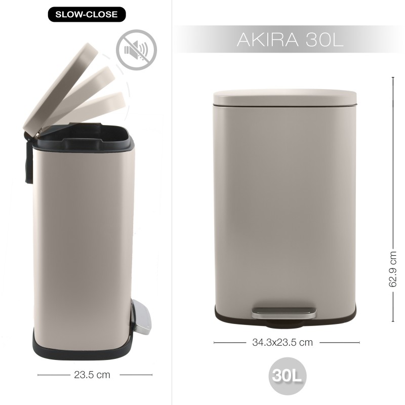 Poubelle à  pédale de cuisine Acier AKIRA 30L Taupe mat Spirella