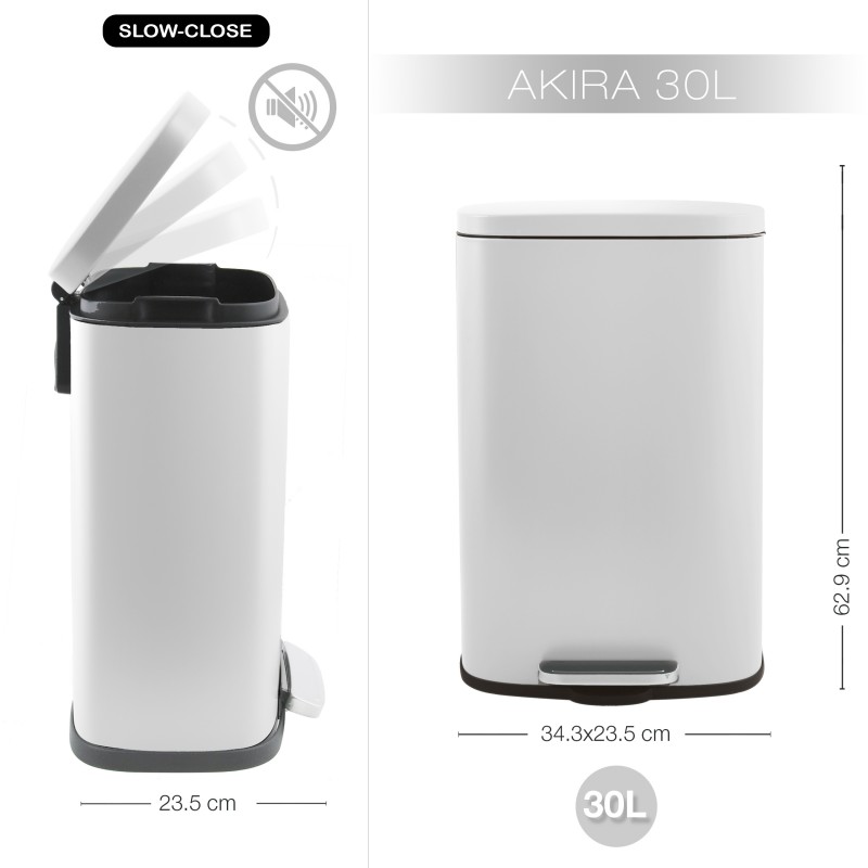 Pattumiera da cucina a pedale in acciaio AKIRA 30L Bianco Opaco Spirella