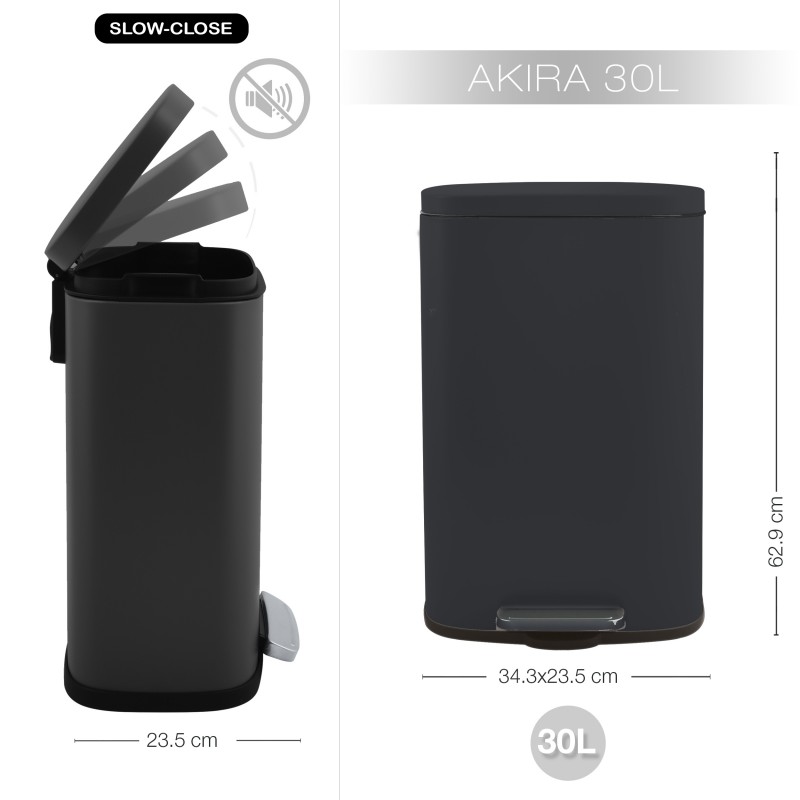 Papelera de Cocina con Pedal Acero AKIRA 30L Negro Mate Spirella