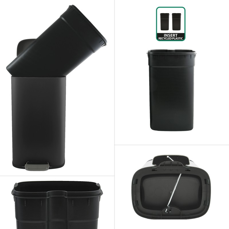 Poubelle à  pédale de cuisine Acier AKIRA 30L Noir mat Spirella