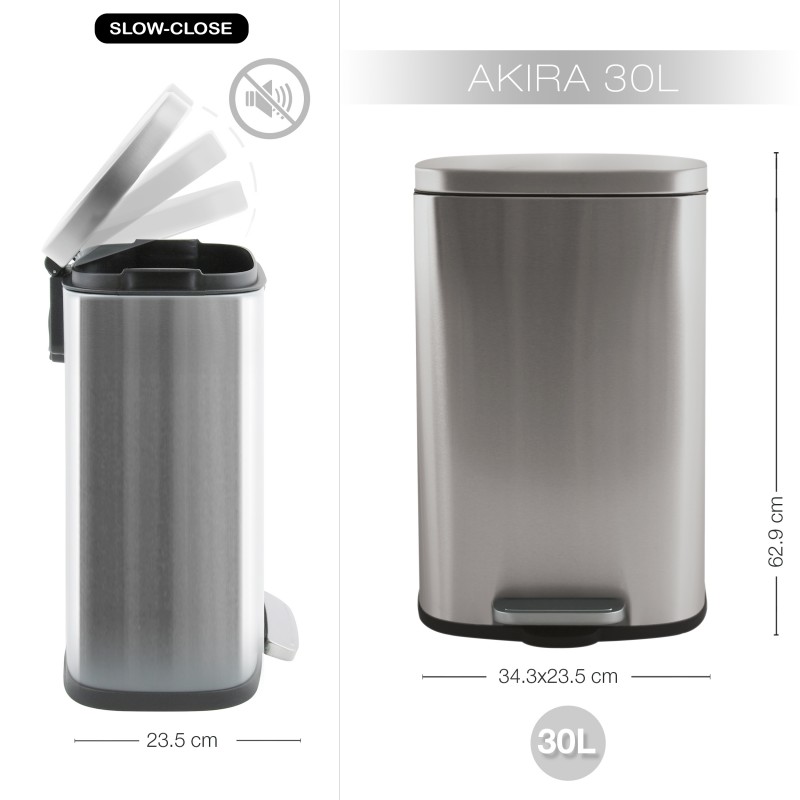Pattumiera da cucina a pedale AKIRA 30L in acciaio inox spazzolato Spirella