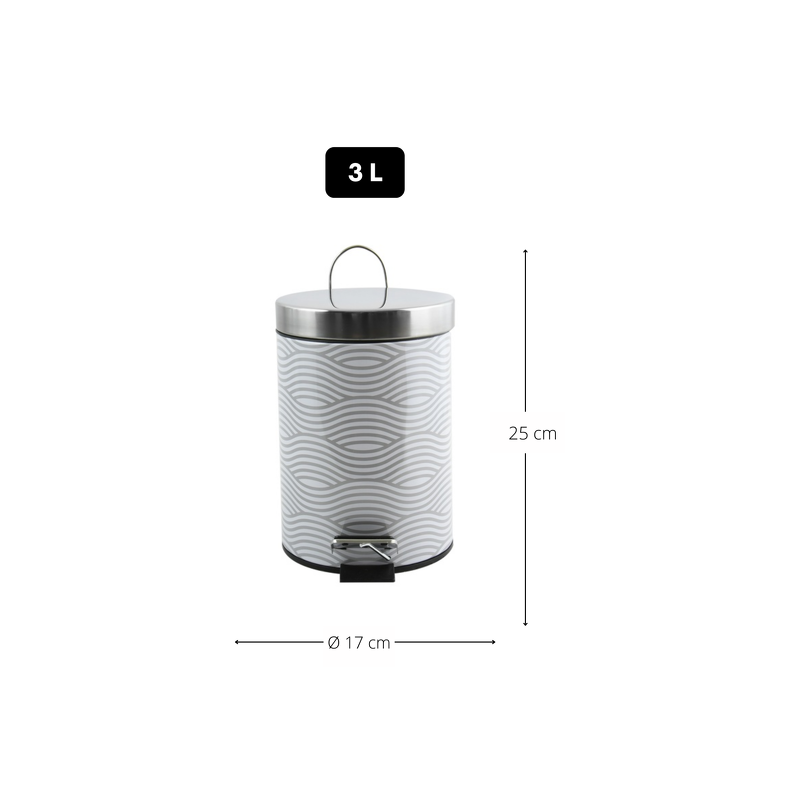 Poubelle à  pédale Inox 3L Wave Gris MSV