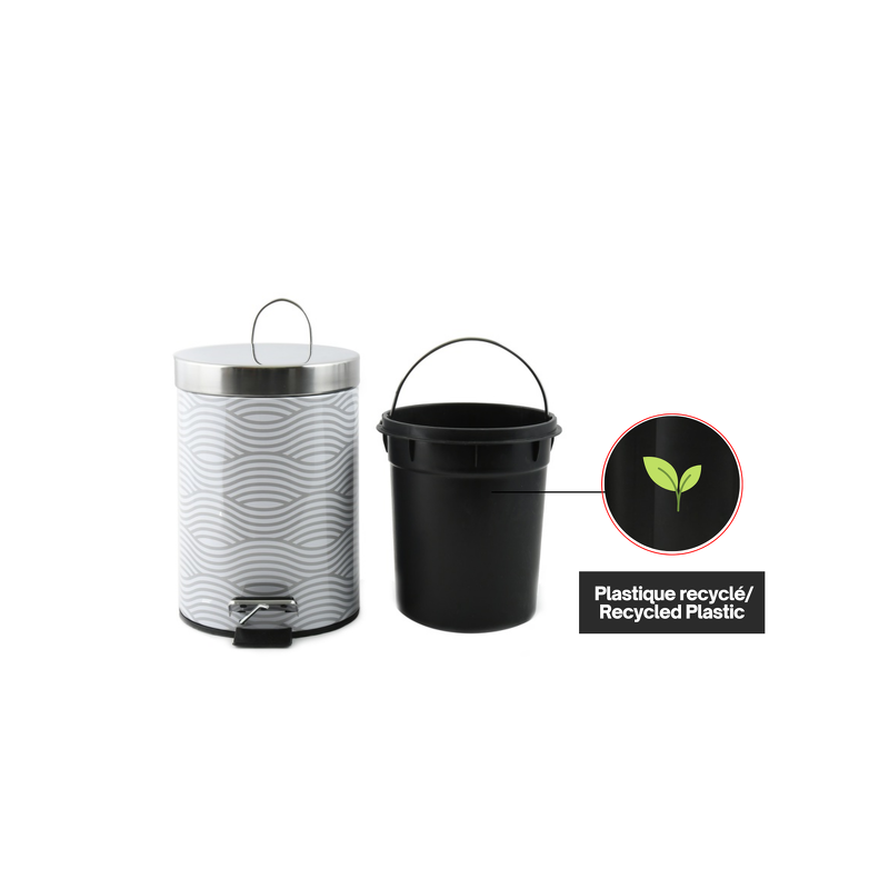 Papelera con pedal acero inoxidable 3L Gris Onda MSV