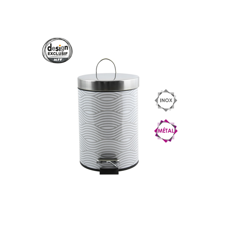 Papelera con pedal acero inoxidable 3L Gris Onda MSV