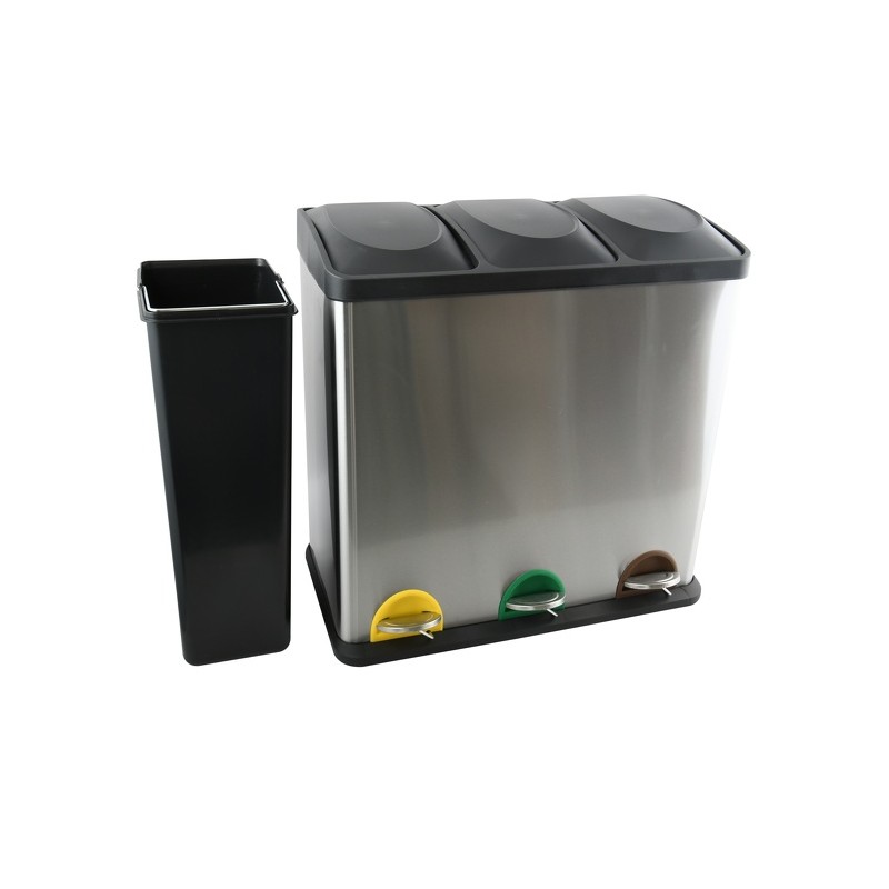 Papelera con pedal de clasificación selectiva de acero inoxidable 3x20L MSV