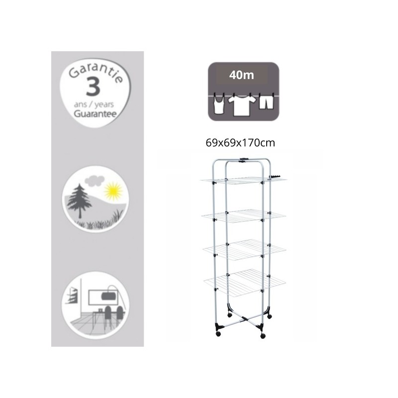 Etendoir Tour 4 Niveaux 40M Acier Blanc MSV