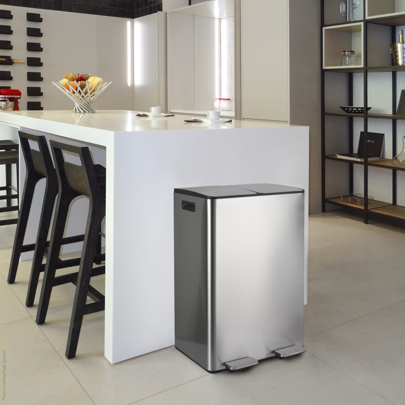 Bidone per raccolta differenziata ALIYA 60L (2x30L) Spirella in acciaio spazzolato