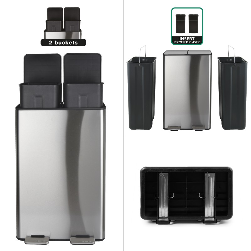 Contenedor de Clasificación Selectiva ALIYA 60L (2x30L) Acero Metalizado Spirella