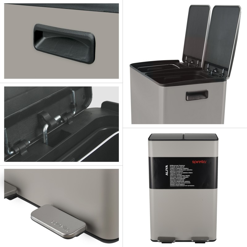 Selective Sorting Bin 60L ALIYA (2x30L) Matt Taupe Steel Spirella