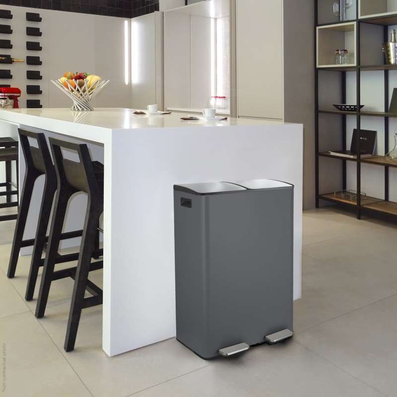 Selective Sorting Bin 60L ALIYA  (2x30L) Matt Gray Steel Spirella