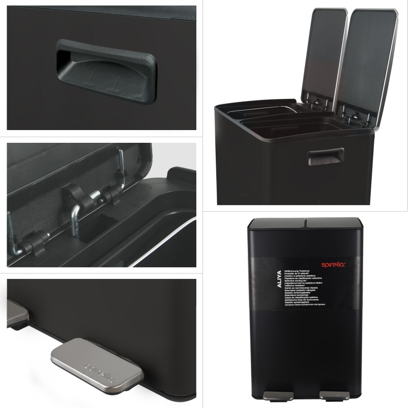 ALIYA Contenedor de Selección Selectiva 60L (2x30L) Acero Negro Mate Spirella