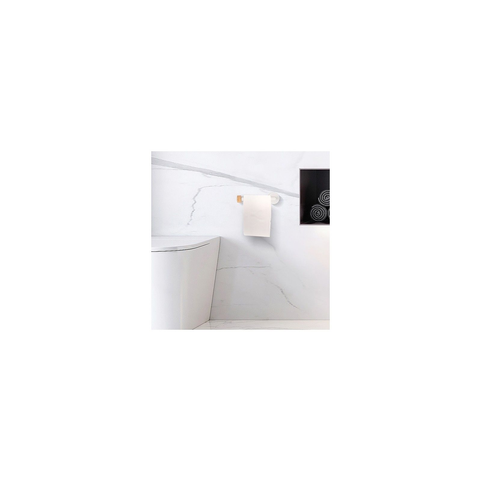 Porte Rouleau Papier Wc Mural IANA Acier & Bambou Blanc mat MSV
