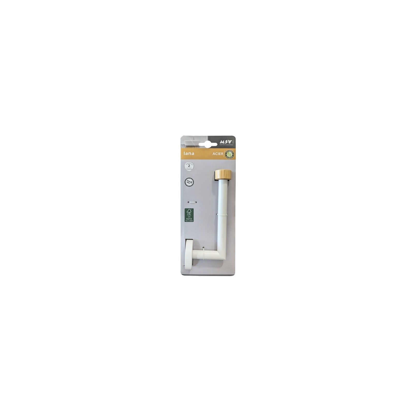 Porte Rouleau Papier Wc Mural IANA Acier & Bambou Blanc mat MSV