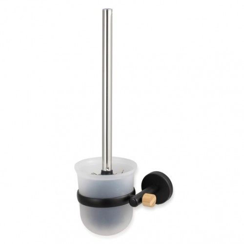 Brosse wc avec support à  fixer Acier & bambou IANA Noir mat MSV