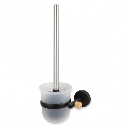 Escobillero con soporte de fijación Acero y bambú IANA Negro mate MSV